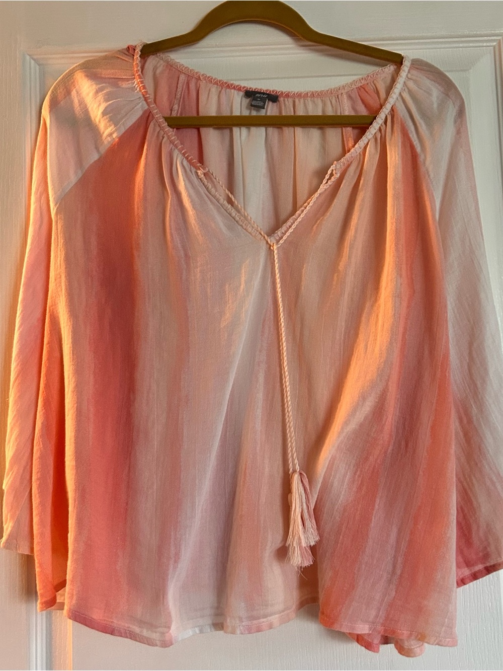 aerie Peach & White cotton Tie-Front Boho Tunic